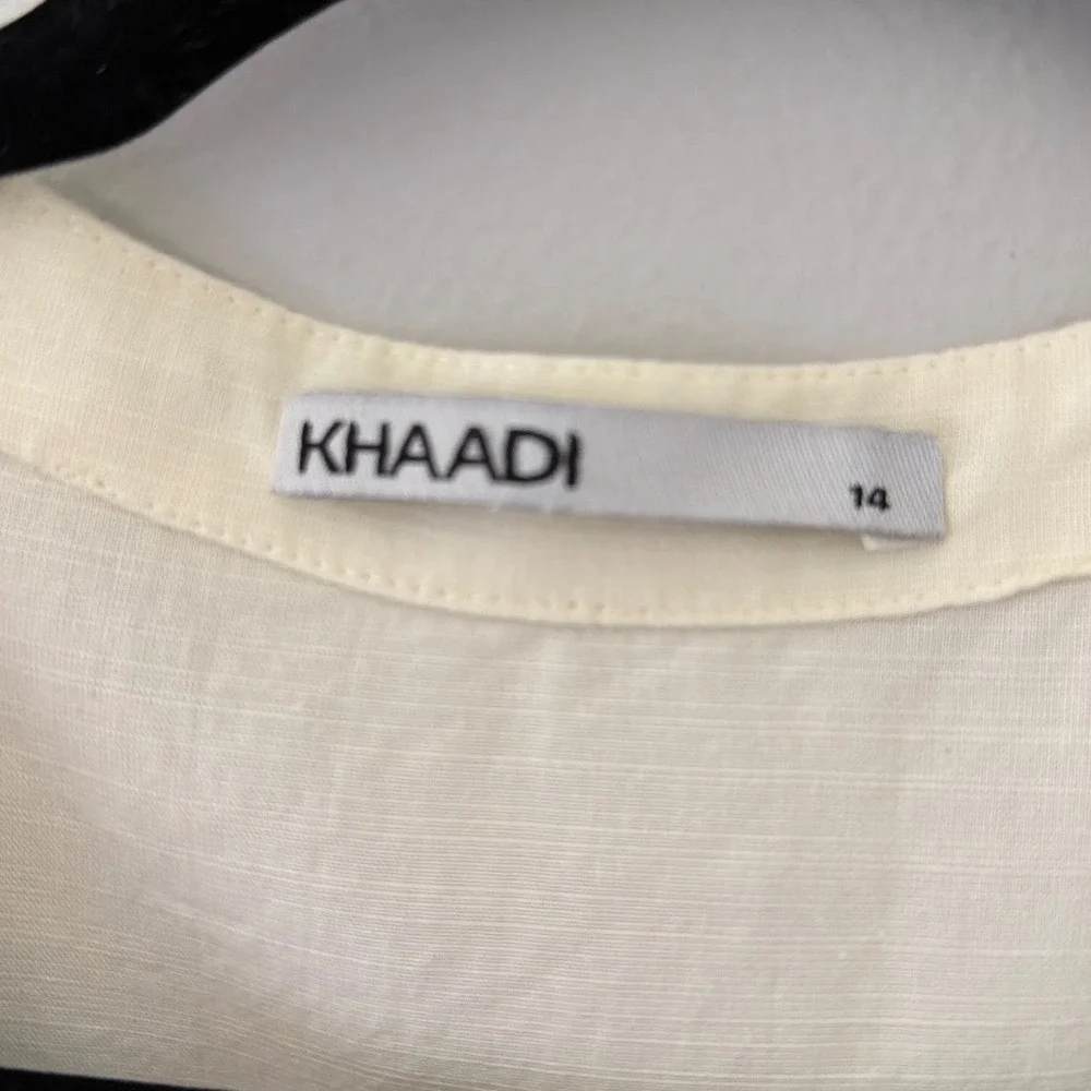Khaadi Women Embroidered Kurta Tunic Off-White Viscose Cotton Sz 14 Long Sleeve
